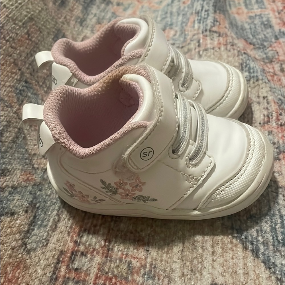 Stride Rite White and Pink Baby Walker Shoes with Velcro Straps